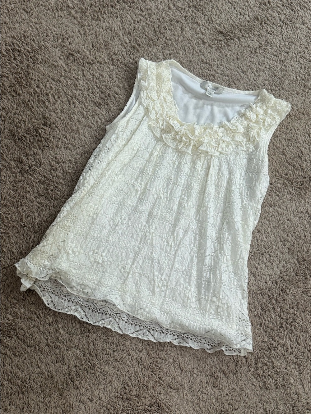 dressbarn Ivory Lace Ruffle Neck Sleeveless Camisole